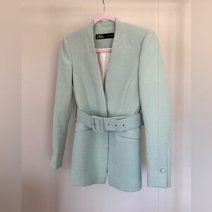 Zara Women's Light Green Belted Blazer